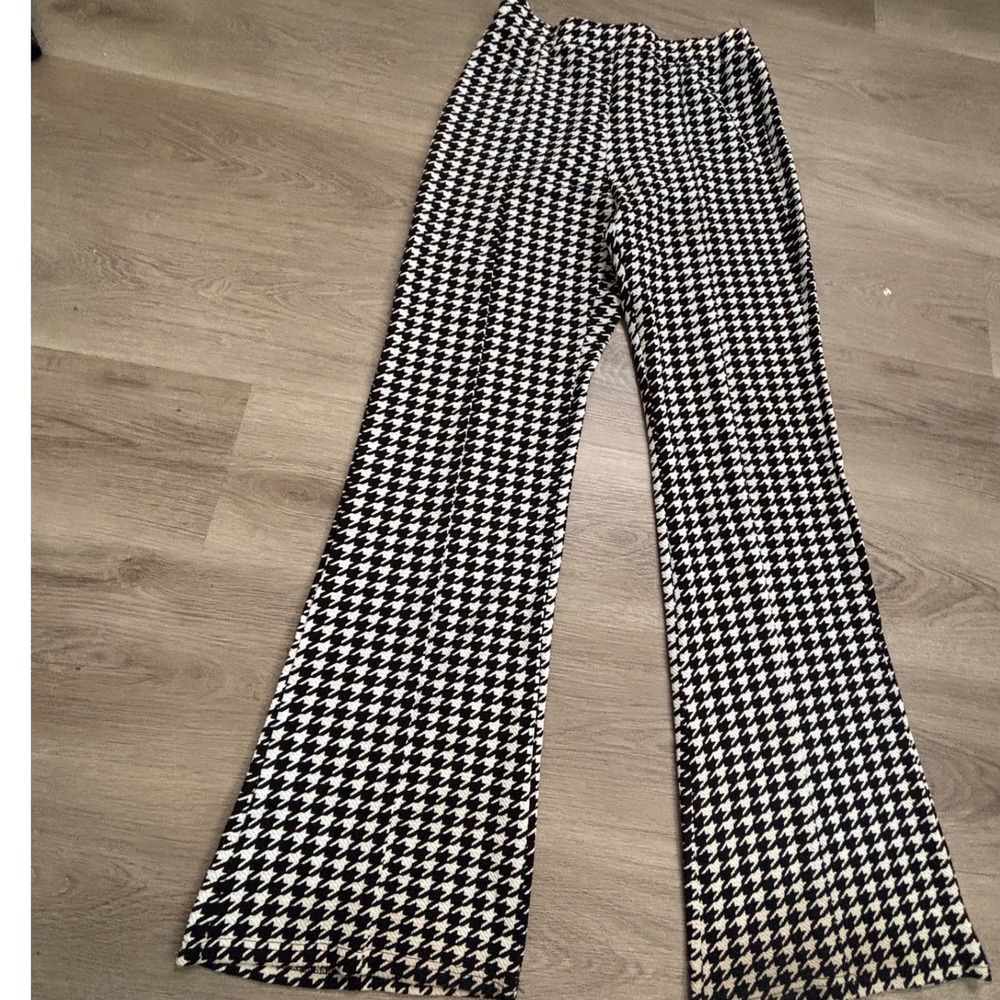 Black and White Houndstooth Wide Leg High Waist Trousers Pants